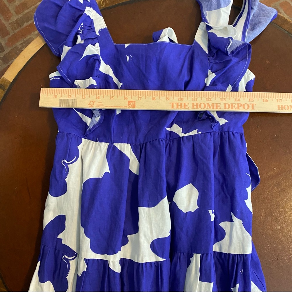 CROSBY by Mollie Burch Eloise Tie Linen-Blend Midi Dress Aegean Bloom Size XS - Picture 6 of 8